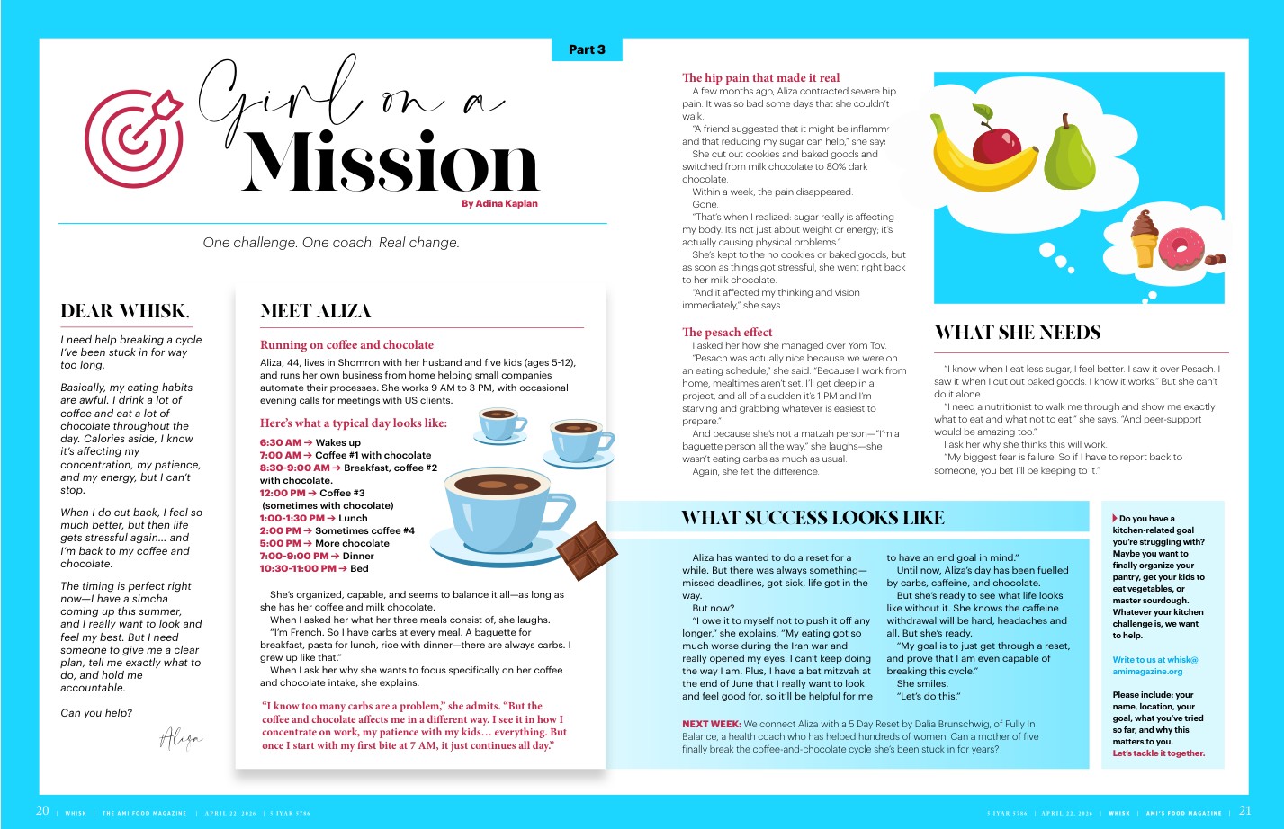 Girl on a Mission Part 1 Whisk Ami Magazine featuring Dalia Brunschwig 5-Day Reset Jewish health coach